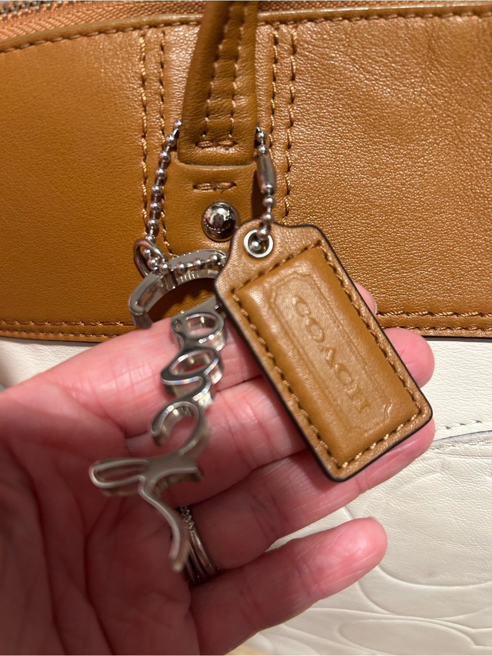 Coach Two-Tone Leather Tote in Chalk and Saddle Brown Laura Tote - Picture 5 of 10